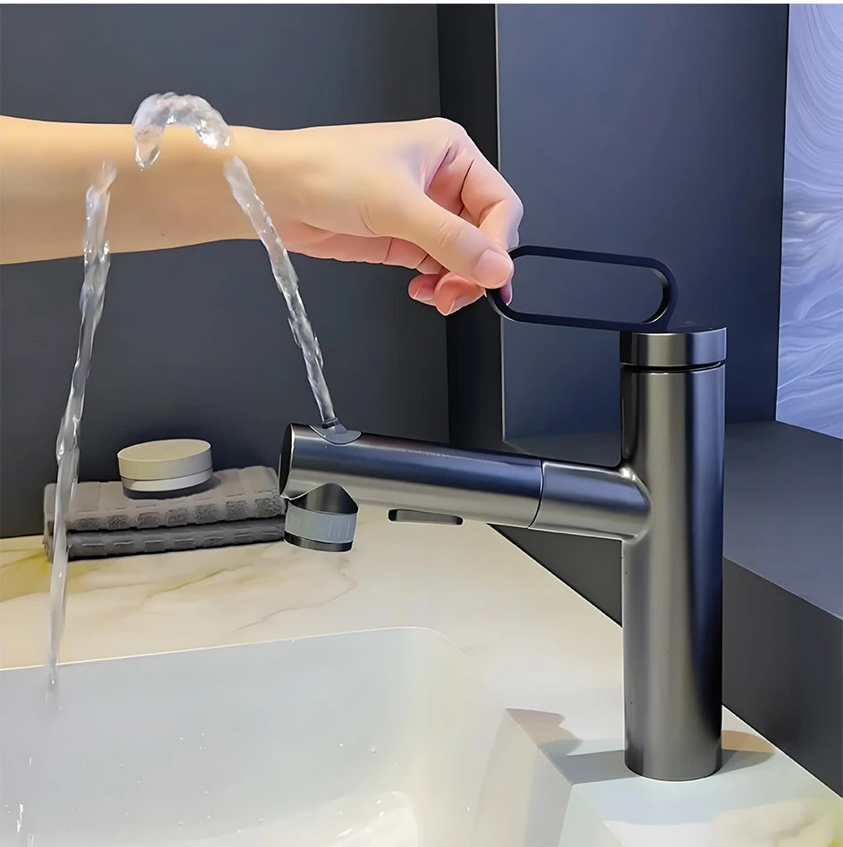 Huniu Bathroom Sink Faucet Basin Pull-Out Faucet Cold