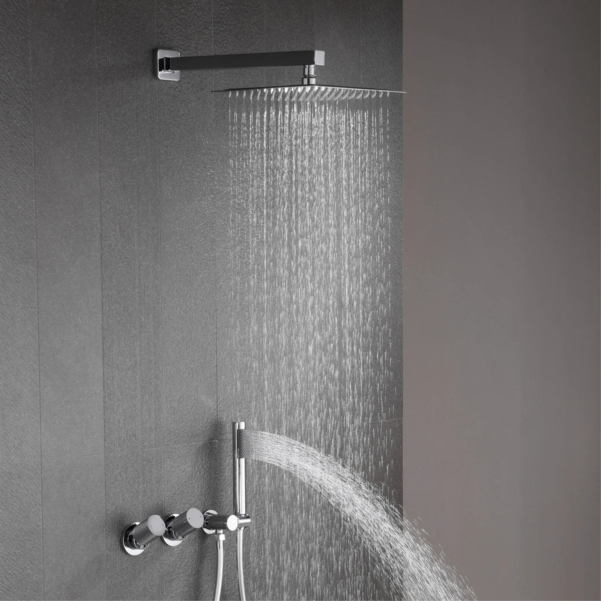Modern Brass 2-Function Shower System Wall-Embedded Chrome Finish