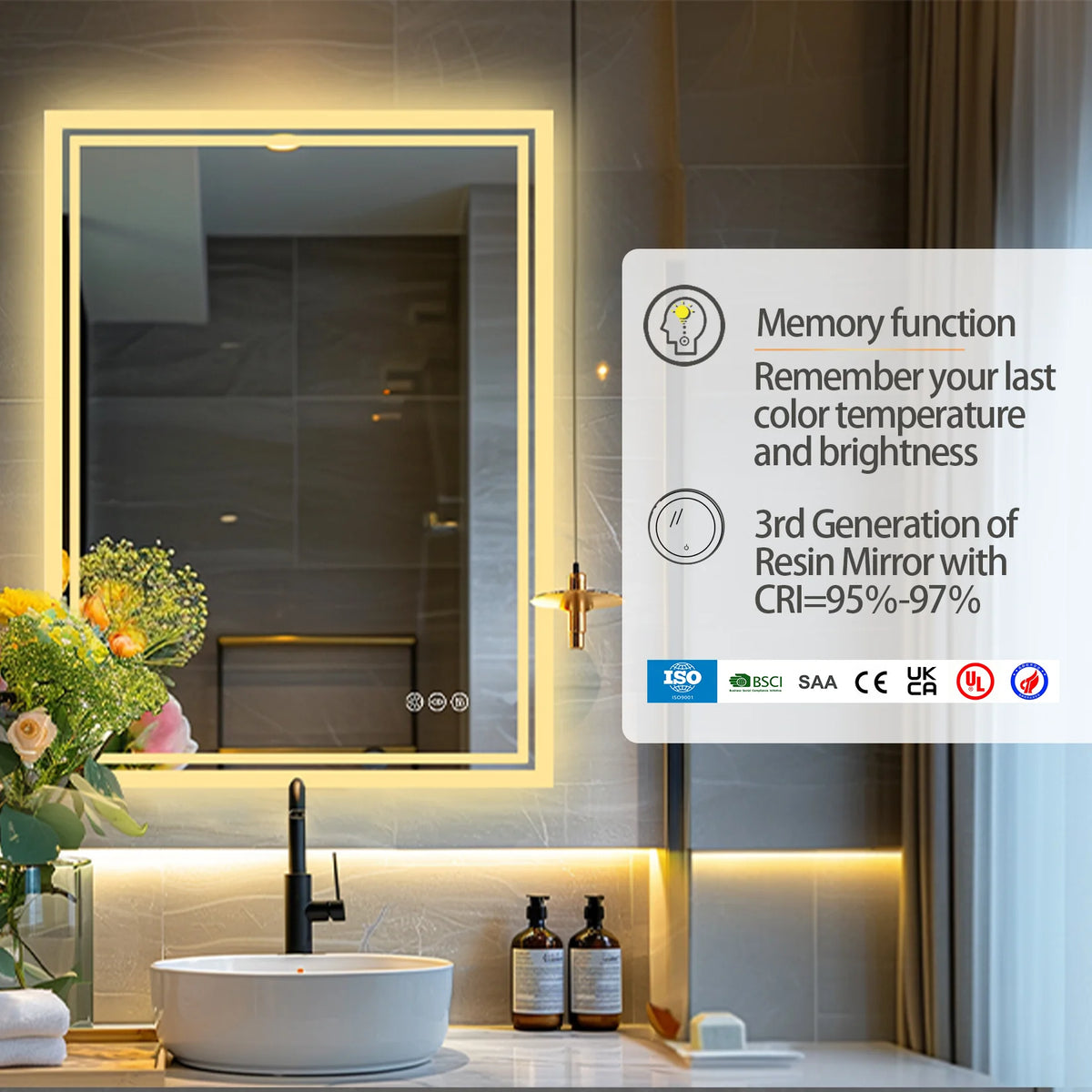Led Light Bathroom Mirror Illuminated Wall Mounted Vanity