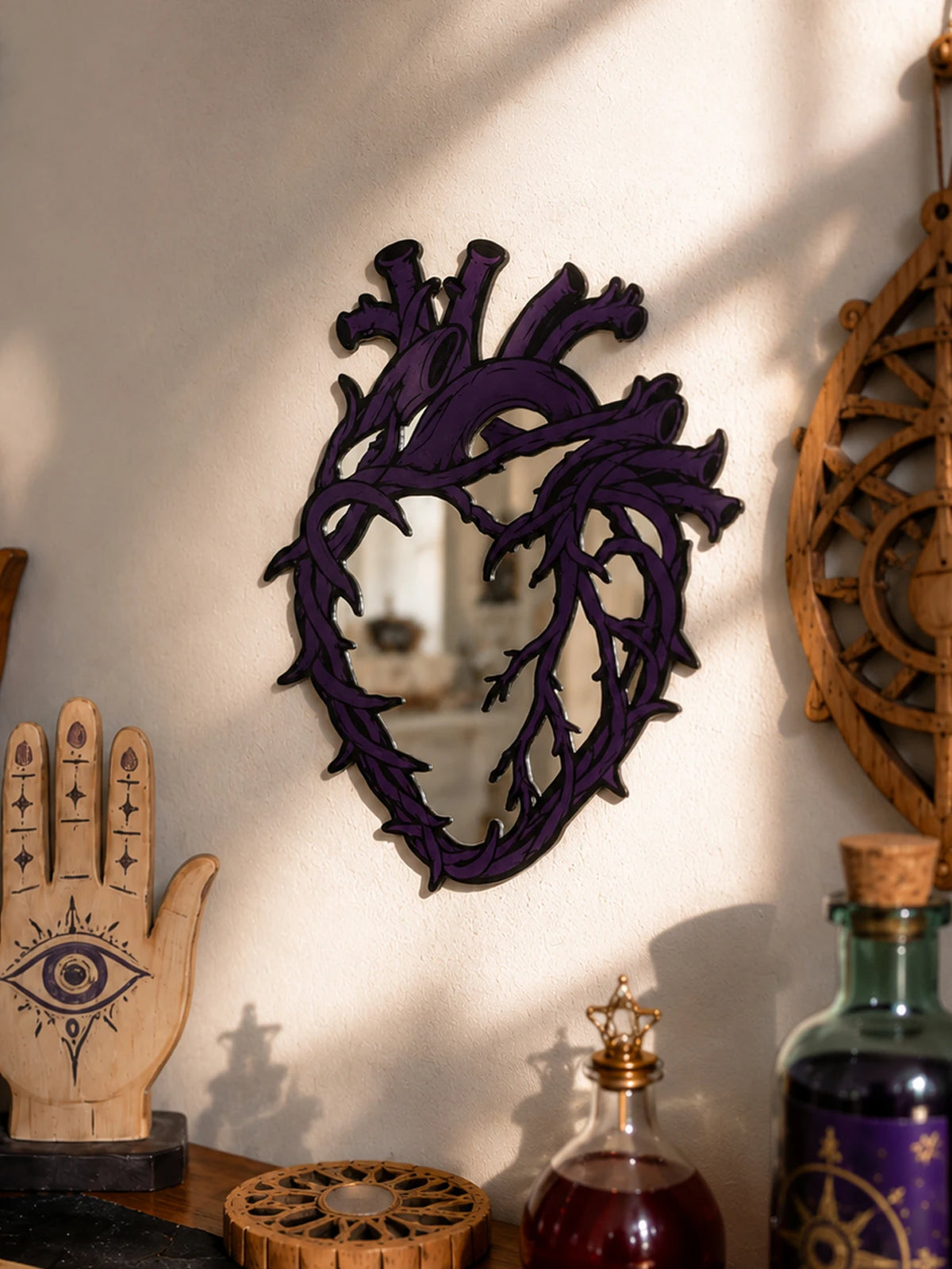 Purple Gothic Barbed Wire Heart Wall Mirror Witchy