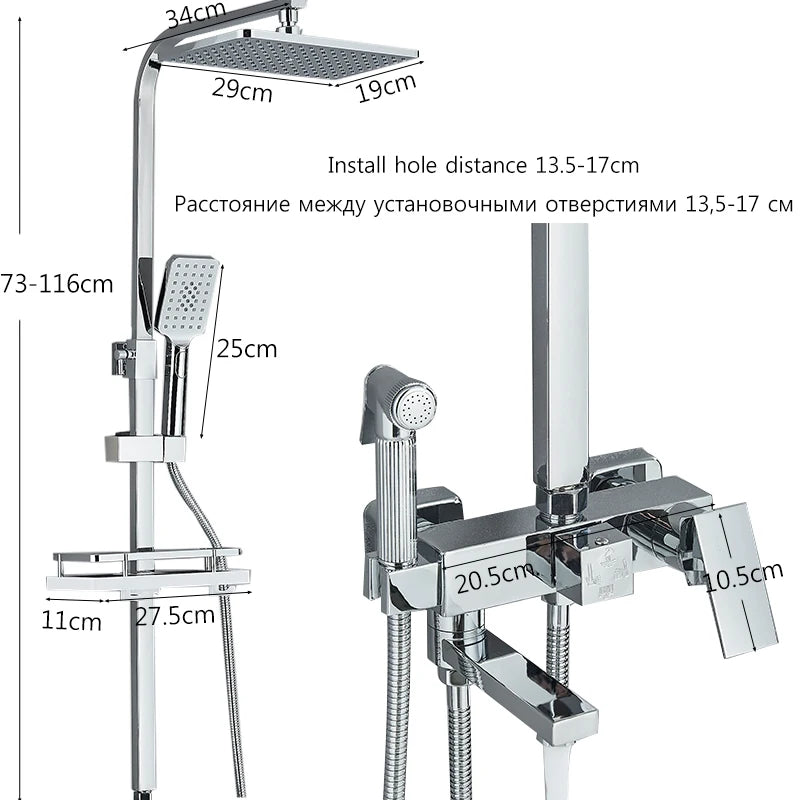 3/4-Way Shower Faucet Rainfall Shower Cold Water Mixer