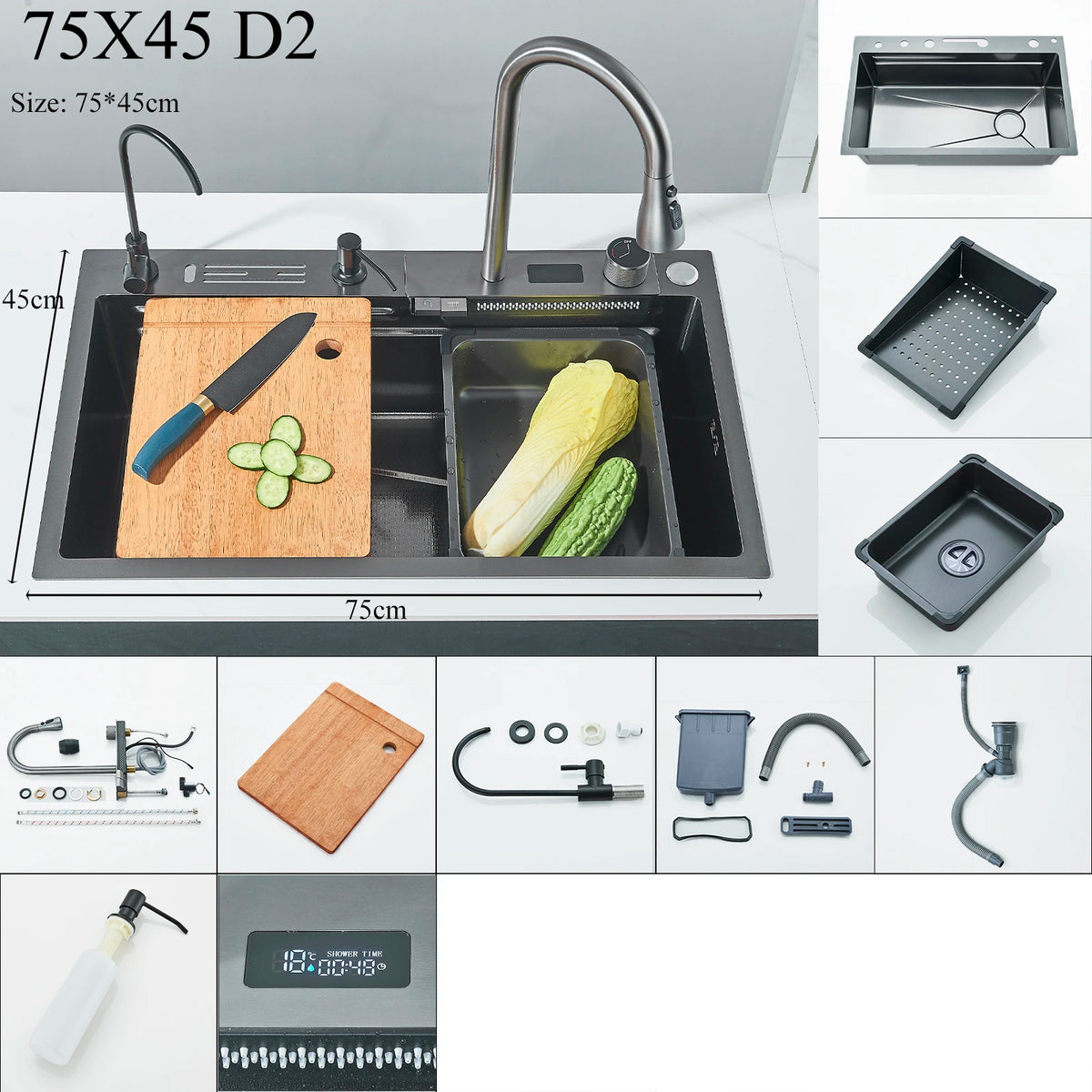 Shinesia Stainless Steel Waterfall Sink Digital Display Large