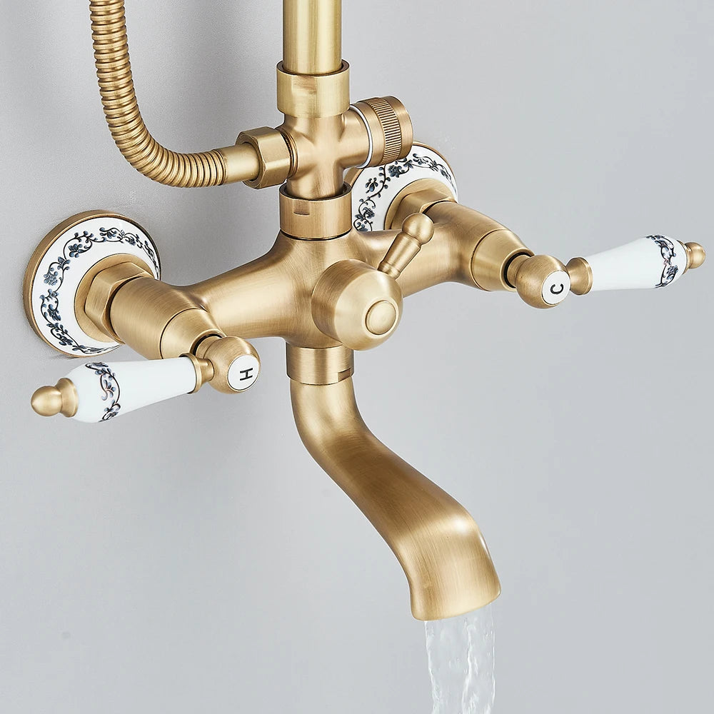 Retro Shower System Antique Brass Rainfall Shower Handheld