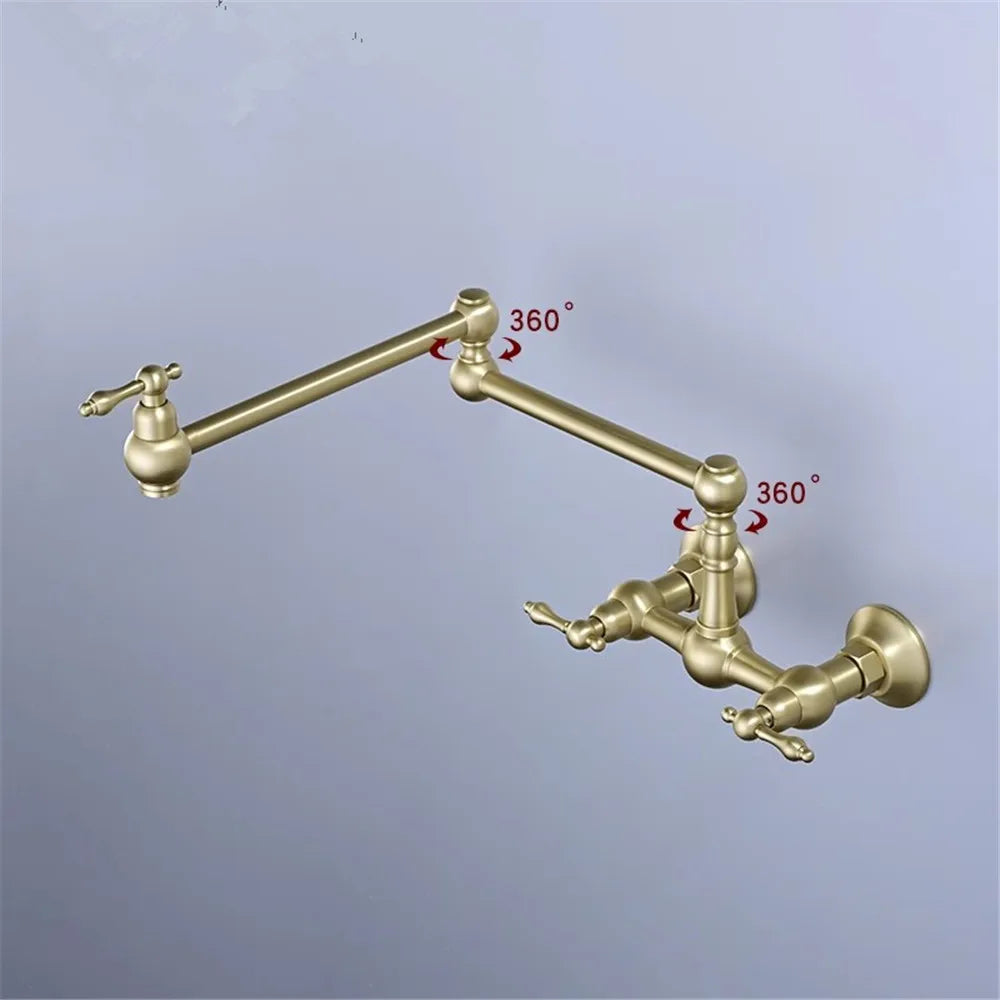 Brushed Gold Pot Filler Tap Black Foldable Faucet