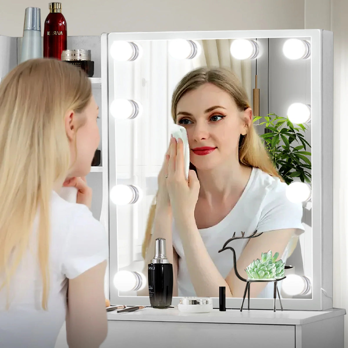 Dressing Table Mirror Led Light Storage Stool Lighting