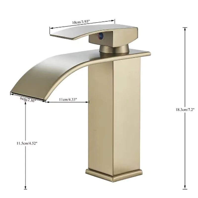 Brushed Golden Basin Faucets Elegant Waterfall Bathroom Sink