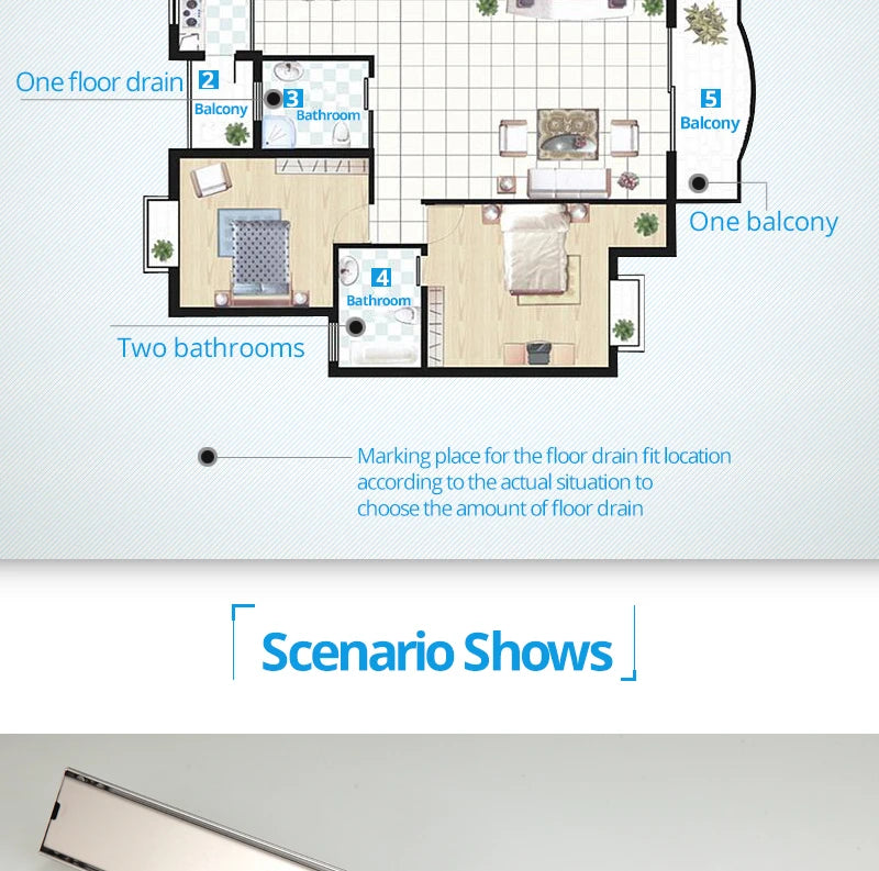 Sky Rain Bathroom Linear Odor Resistant Floor Drain