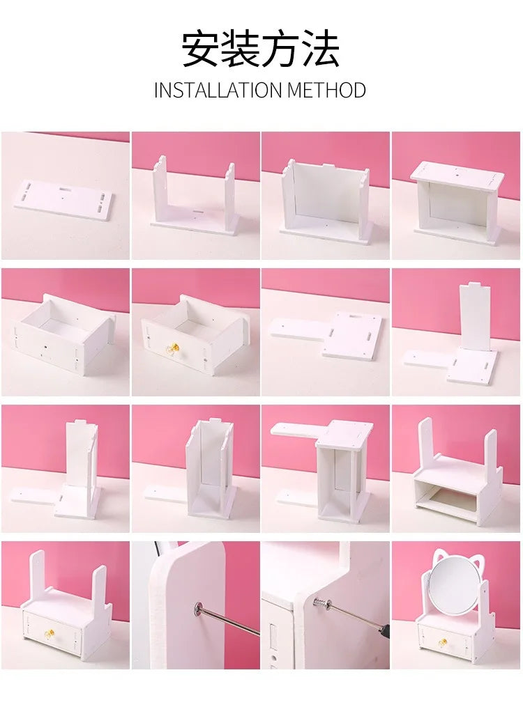 Desktop Drawer-Type Vanity Mirror Storage Box Round Makeup