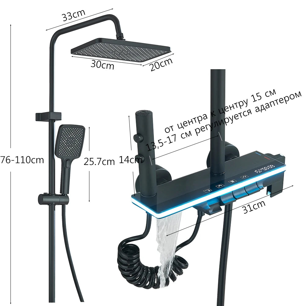 Black Lcd Display Screen Shower Faucet Bathroom Cold