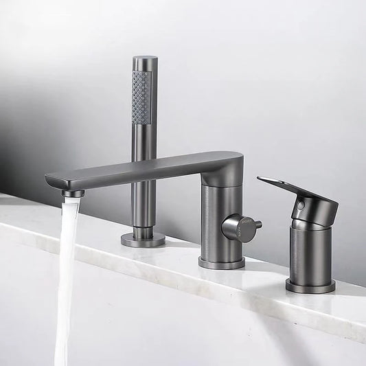 Luxury Gunmetal Black Bathtub Faucet Three Hole Mounting