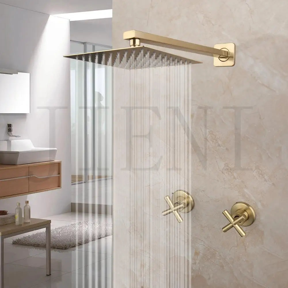 Jieni Inch Brushed Gold Rainfall Shower Faucet Sets
