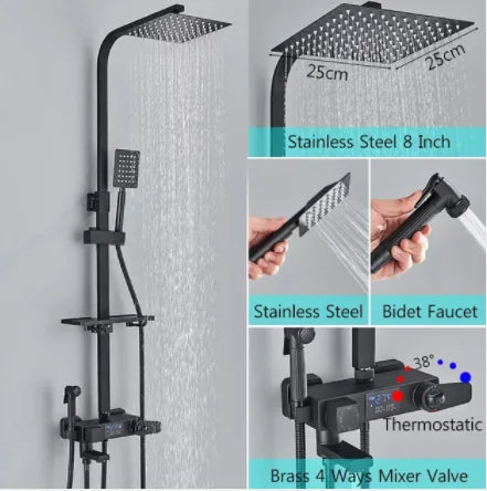 Chrome/Black Thermostat Shower Faucet Ways Bathroom Faucet