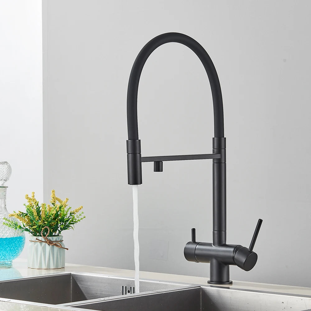 Black Filtered Faucet Pure Water Pull Out Brass