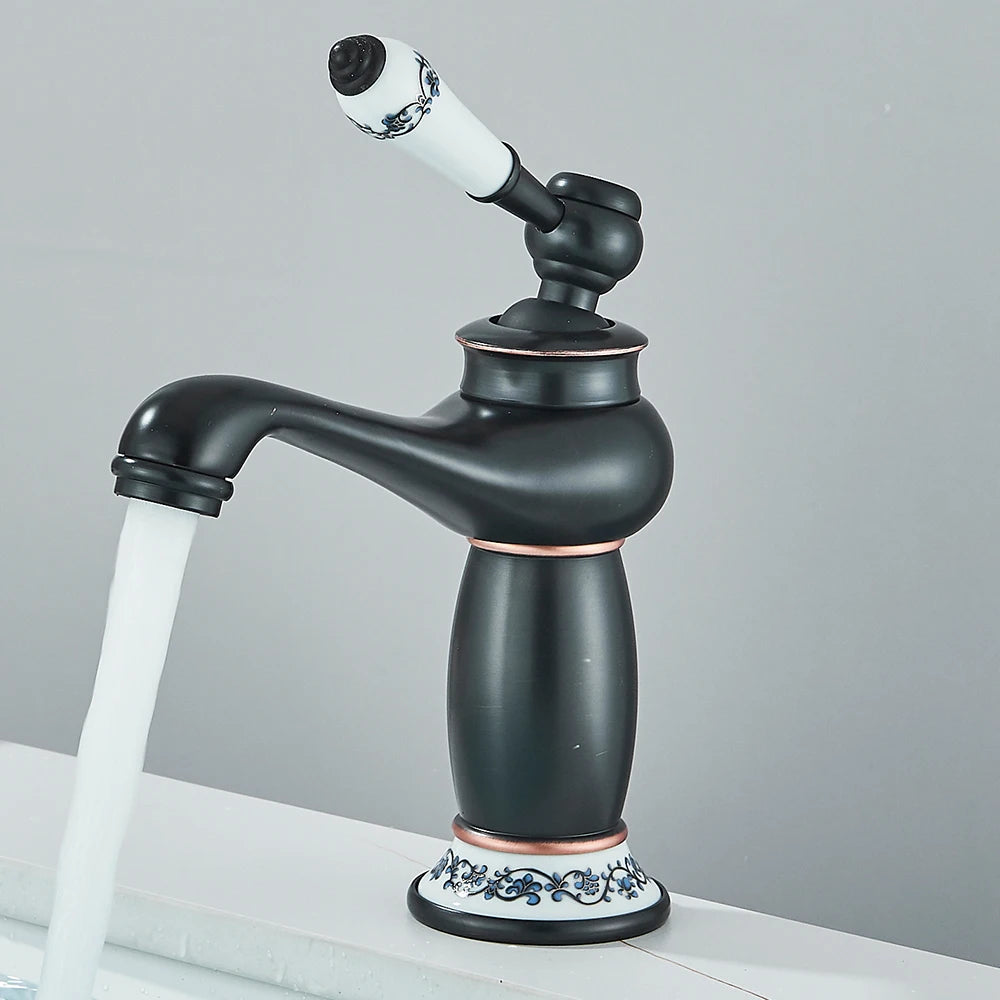 Quyanre Retro Antique Brass Basin Faucet Handle Mixer