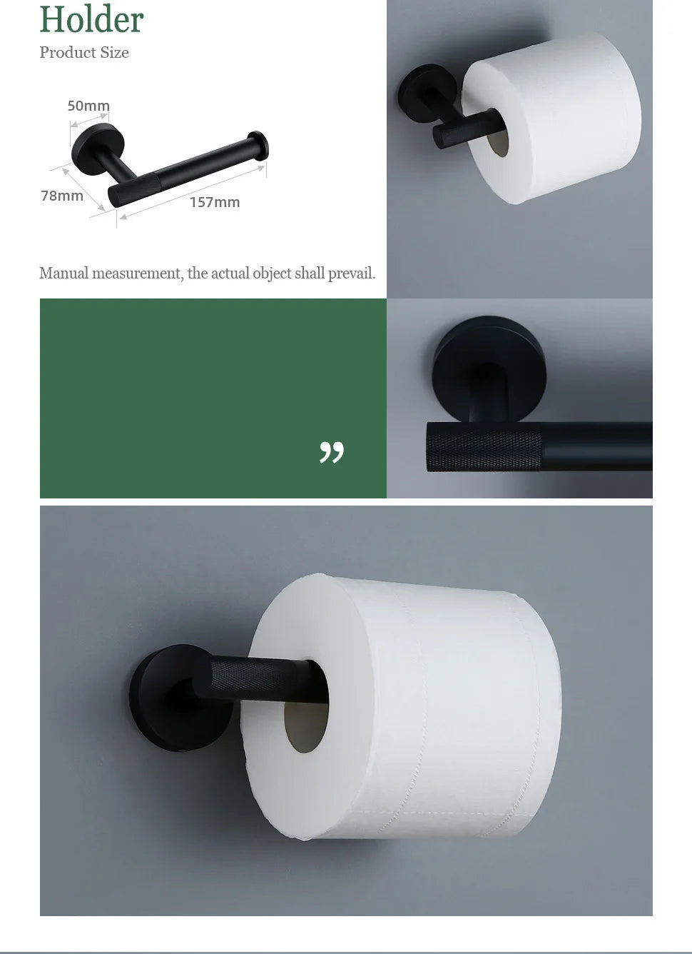 Black Bathroom Brass Knurled Kit Paper Holder Towel