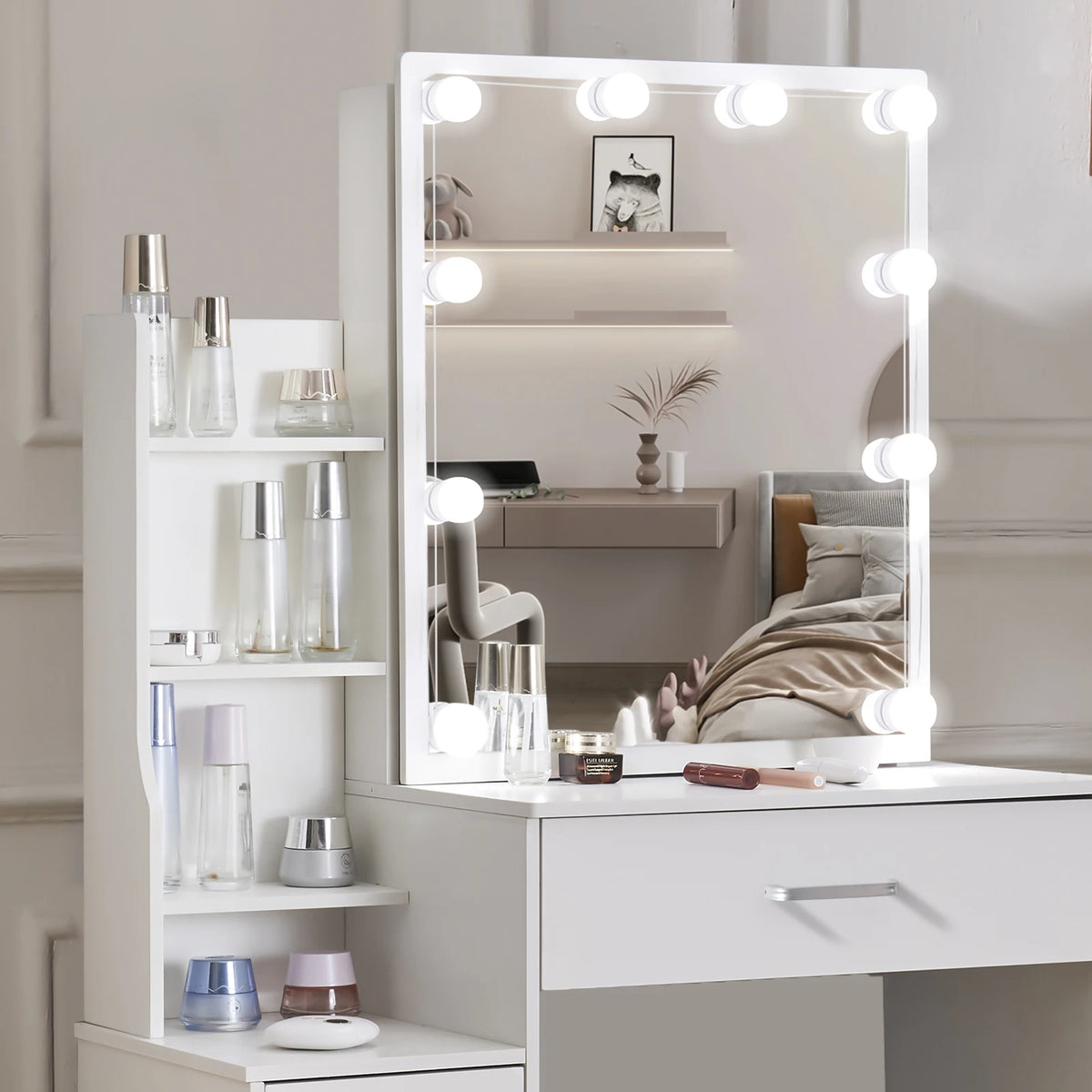 Led Vanity Table Sliding Mirror White Makeup Desk
