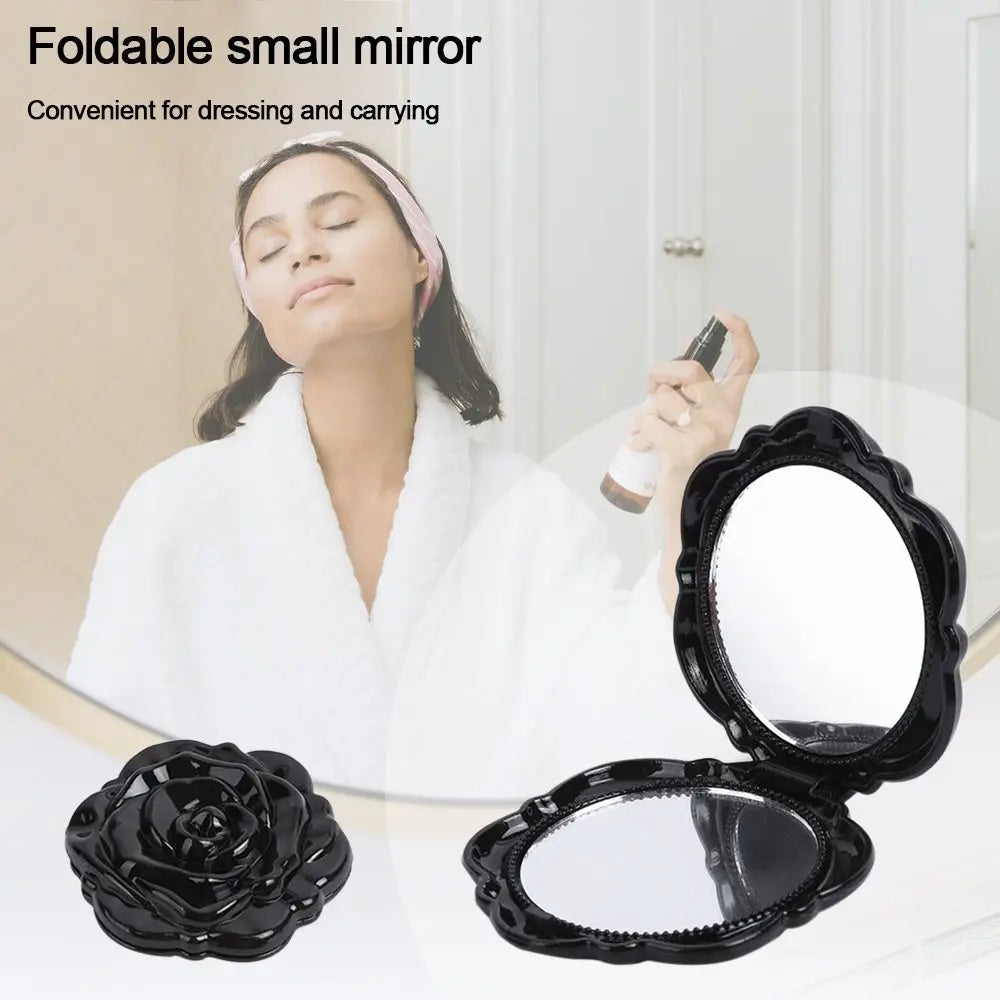 Double-Sided Rose Flower Makeup Mirror Handheld Convenient Mini