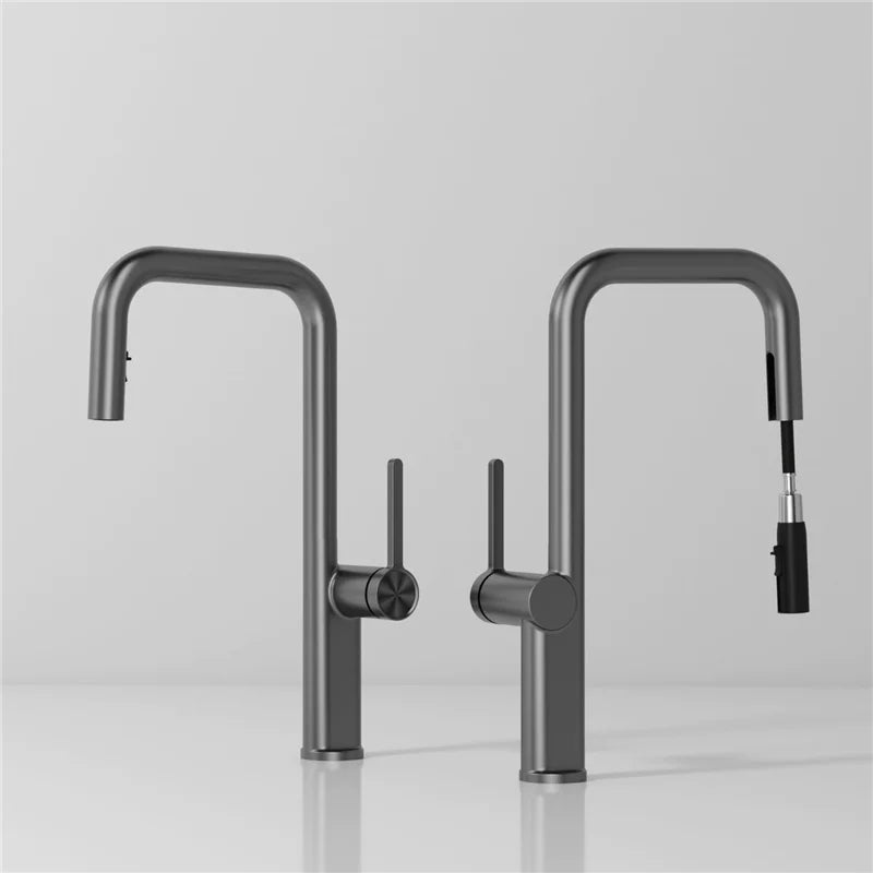 Brushed Gold Pull Out Faucets Brass Rose Gold