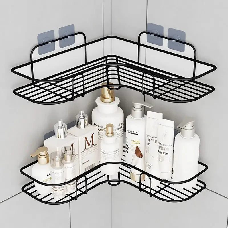 1pc Stainless Steel Corner Shower Caddy No-Drilling Wall-Mounted