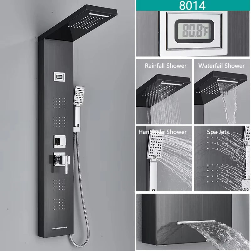Rain Waterfall Shower Panel Faucet Body Massage Jets