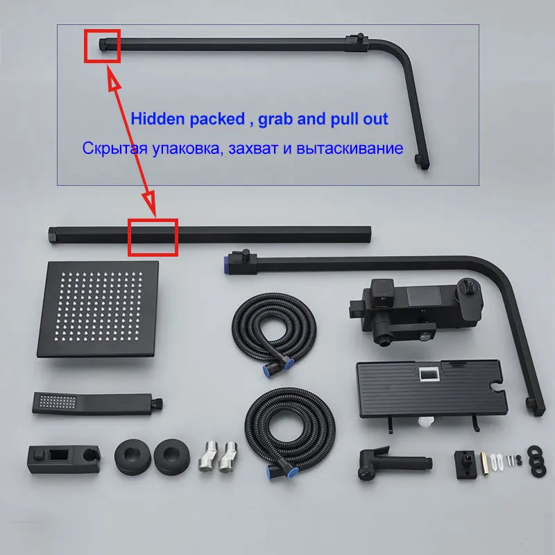 Black Thermostatic Shower Faucets Digital Display Screen Cold