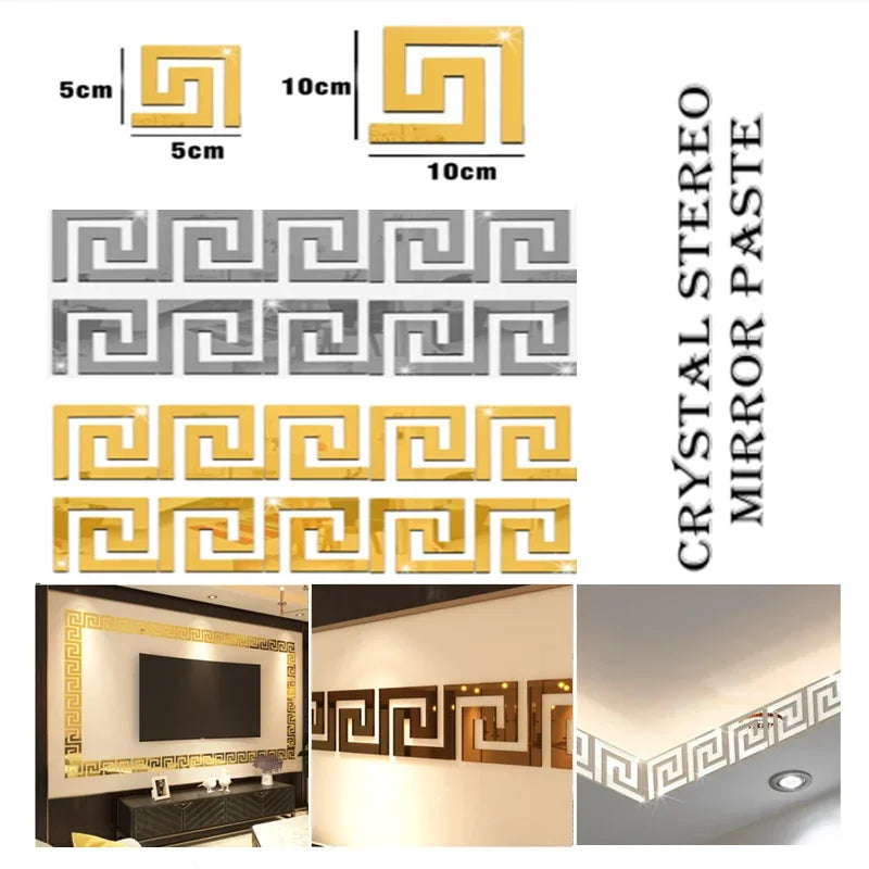 10x10cm Building Border Acrylic Wall Mirror Sticker Wall