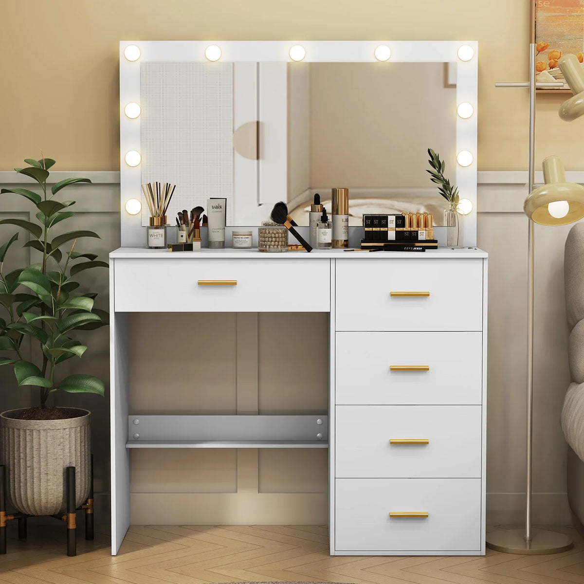 White Dressing Table Large Hollywood Mirror 11 Led