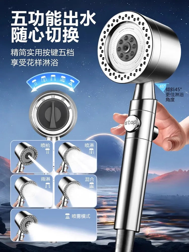Large Panel Black High Pressure Shower Head Modes