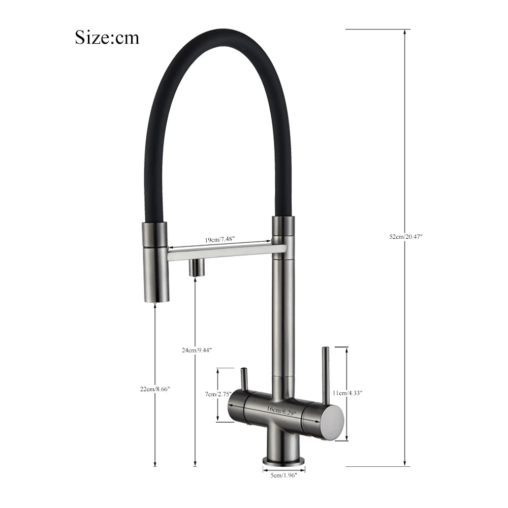 Black Filtered Faucet Pure Water Pull Out Brass