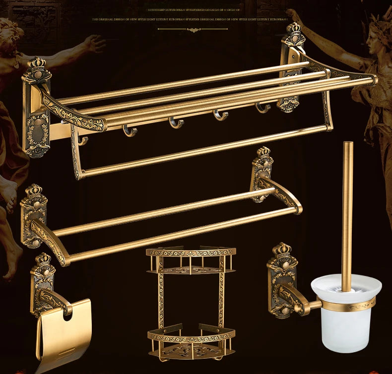 Antique Bathroom Hardware Wall-Mounted Towel Rack Toilet Brush