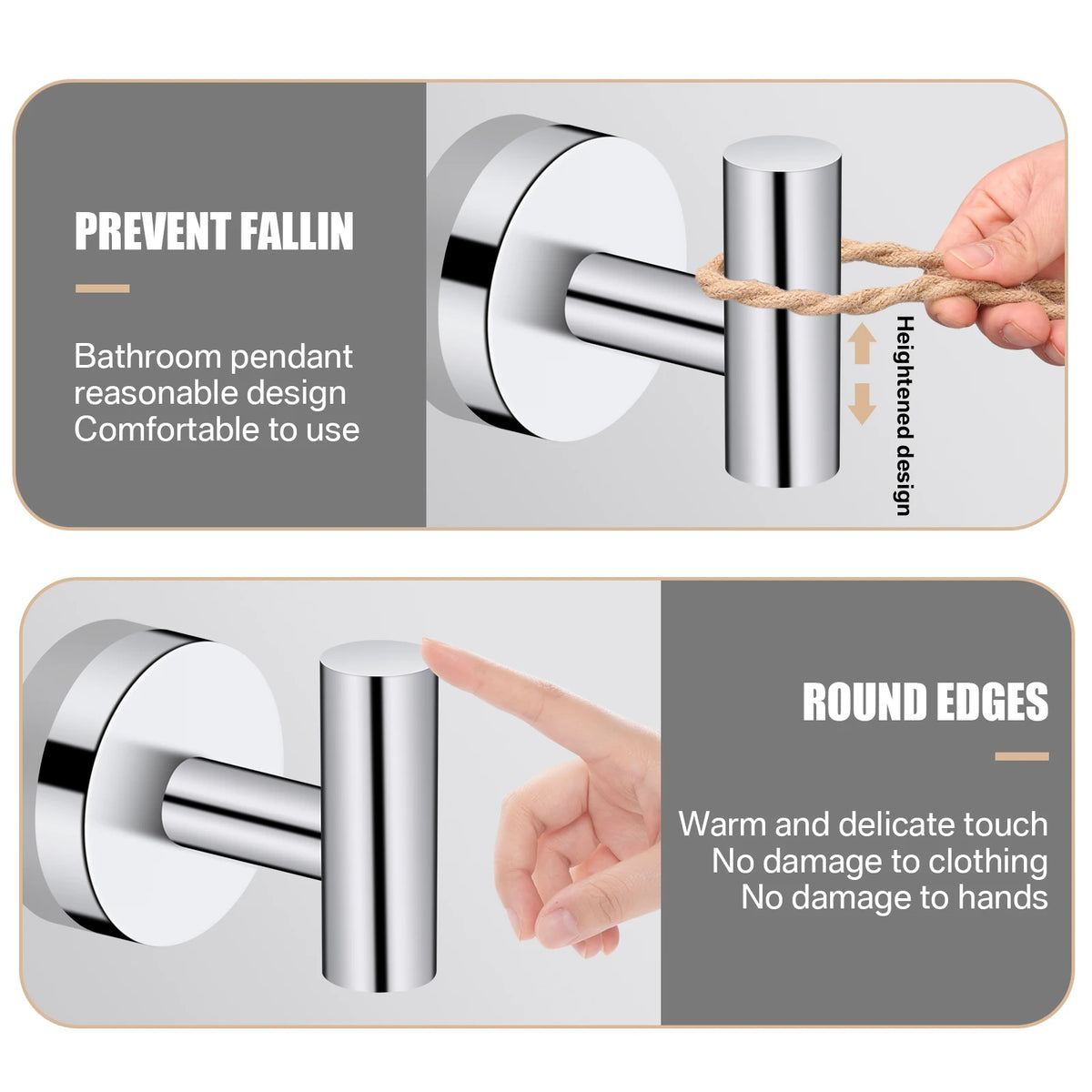 2pcs Polished Bathroom Towel Hooks Stainless Steel Coat