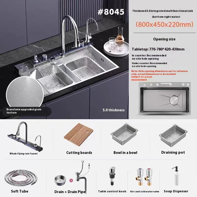 Silver Slot Stainless Steel Waterfall Sink Digital Display
