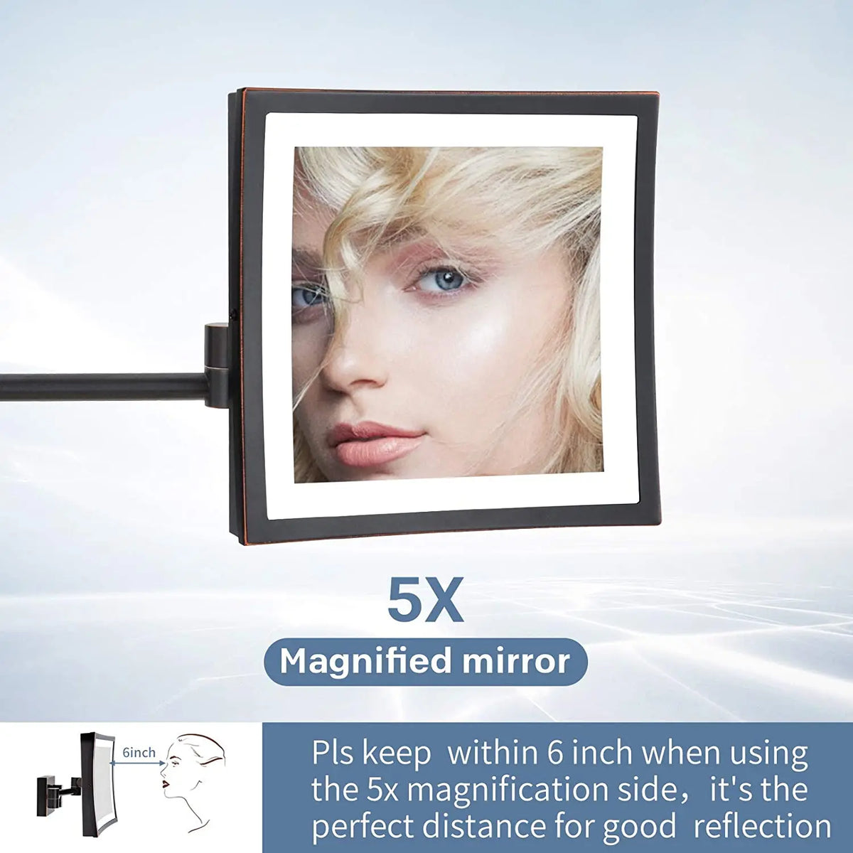Square Touch Bathroom Mirror Wall Mounted Lighted Bathroom