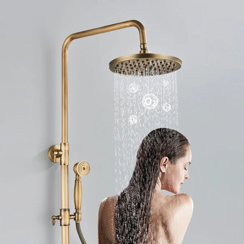 Antique Brass Shower Faucet Inch Rainfall Shower Head