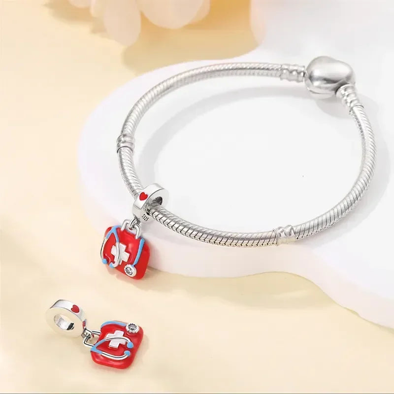 925 Sterling Silver Red Medicine Cabinet Pendant Charms