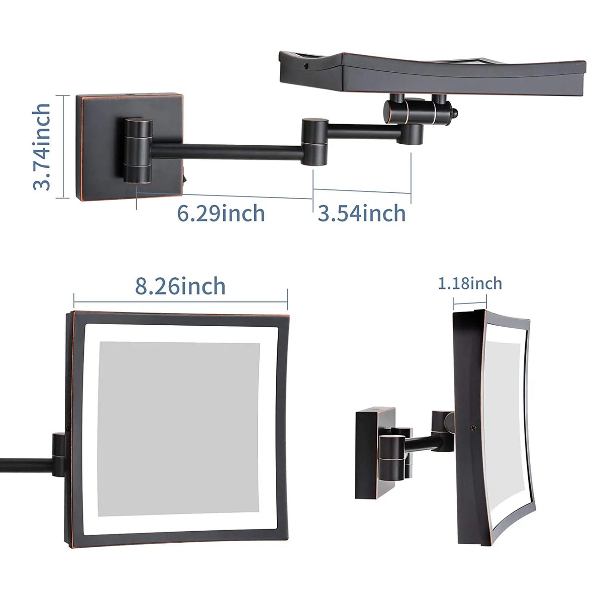 Square Touch Bathroom Mirror Wall Mounted Lighted Bathroom
