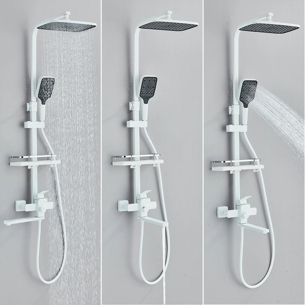 White Bathroom Shower Faucet Long Spout Rotation Function