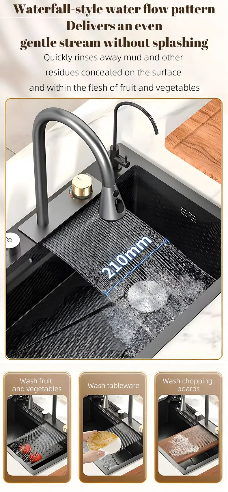 Double Waterfall Mode Large Capacity Sink Double-Track