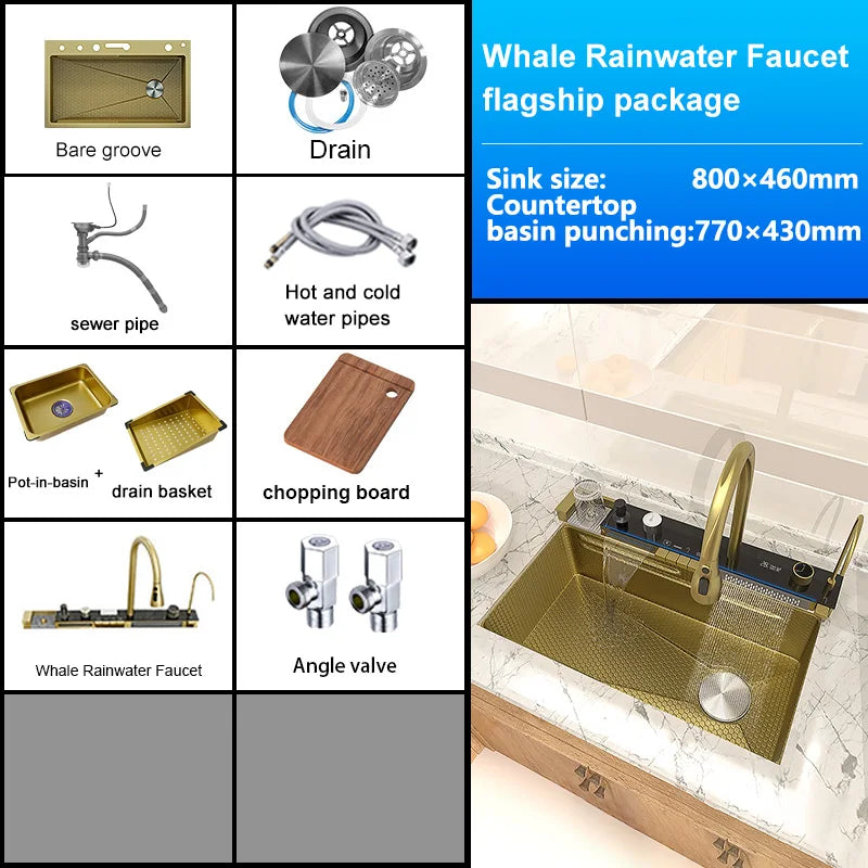Extra Large Stainless Steel Waterfall Sink Embossed Solt