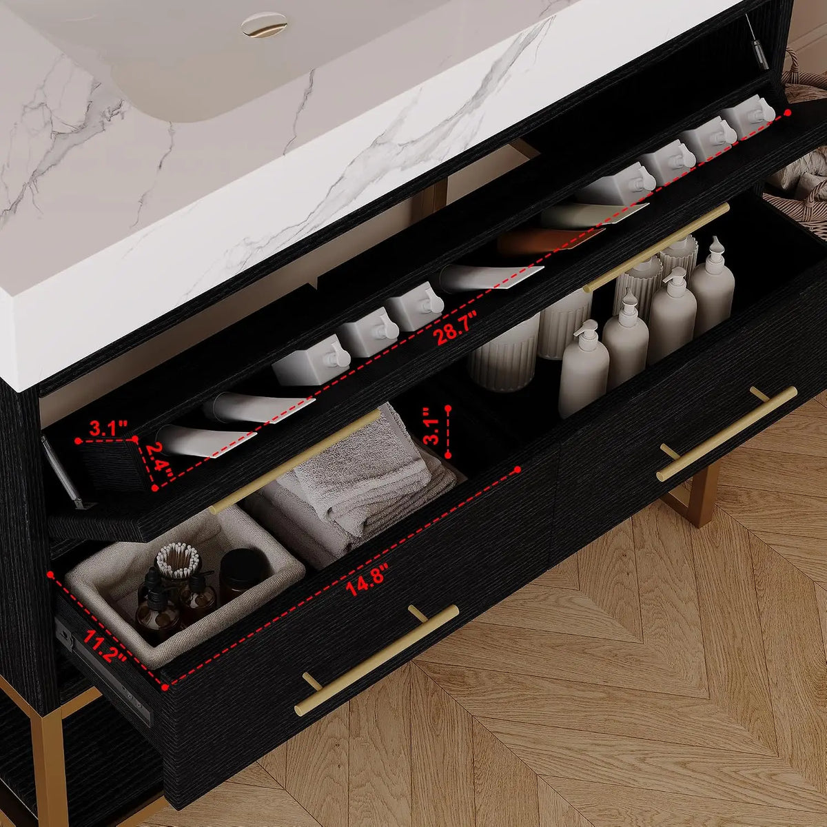 36 Bathroom Vanity Sintered Stone Countertop Flip-Up Drawer
