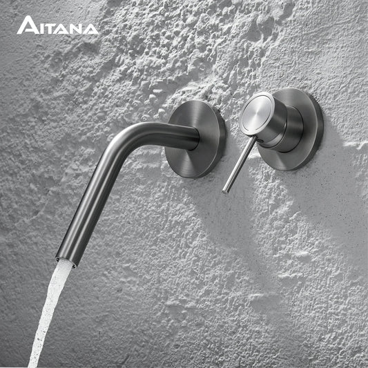 Luxury Brass Wall Mounted Bathroom Faucet Embedded Design
