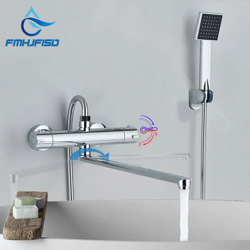 Thermostatic Bathroom Shower Faucet Chrome Mixer Valve Wall