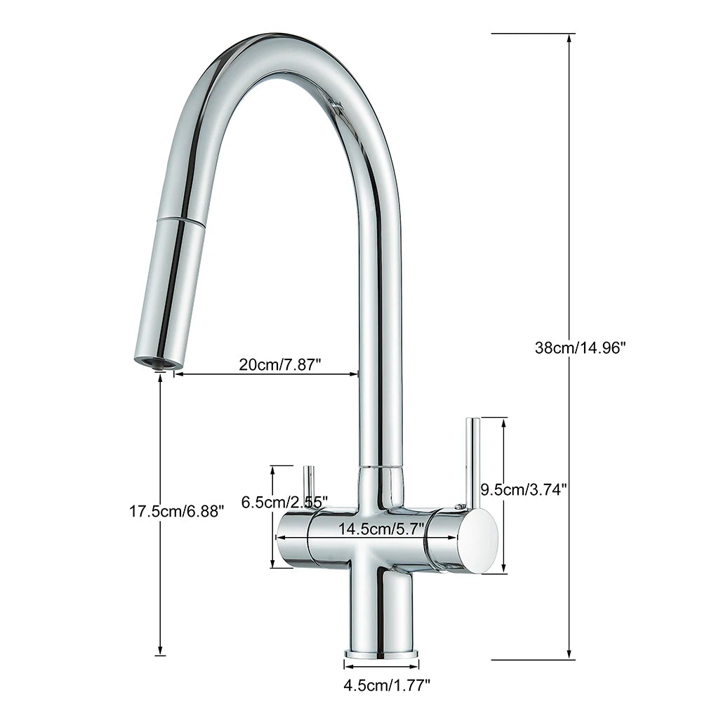 Brushed Gold Water Filter Faucet Dual Spout Pure