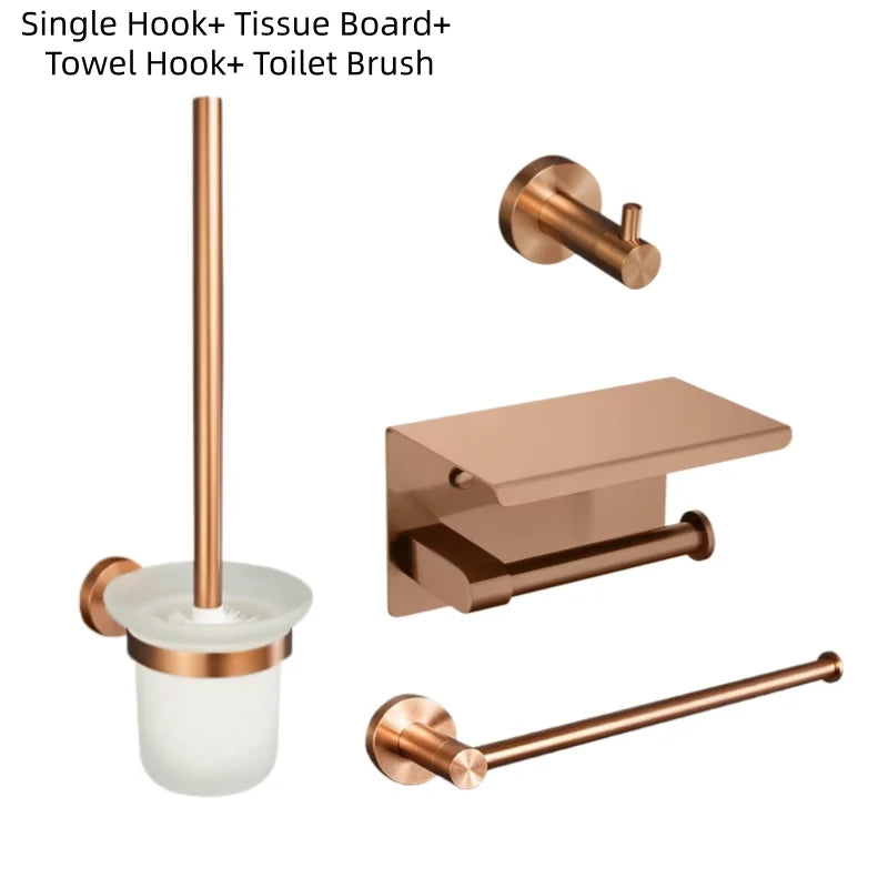 Brushed Rose Gold Bathroom Towel Rack Tissue Rack