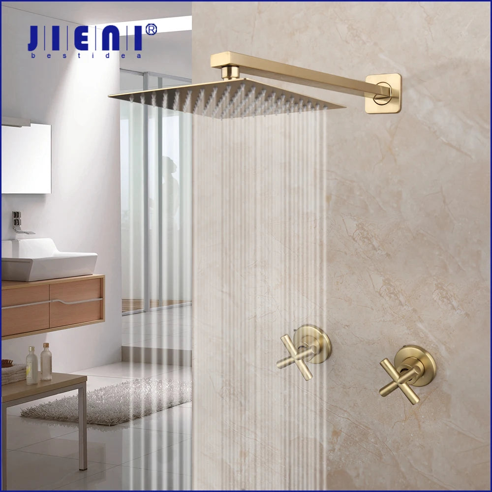 Jieni Inch Brushed Gold Rainfall Shower Faucet Sets