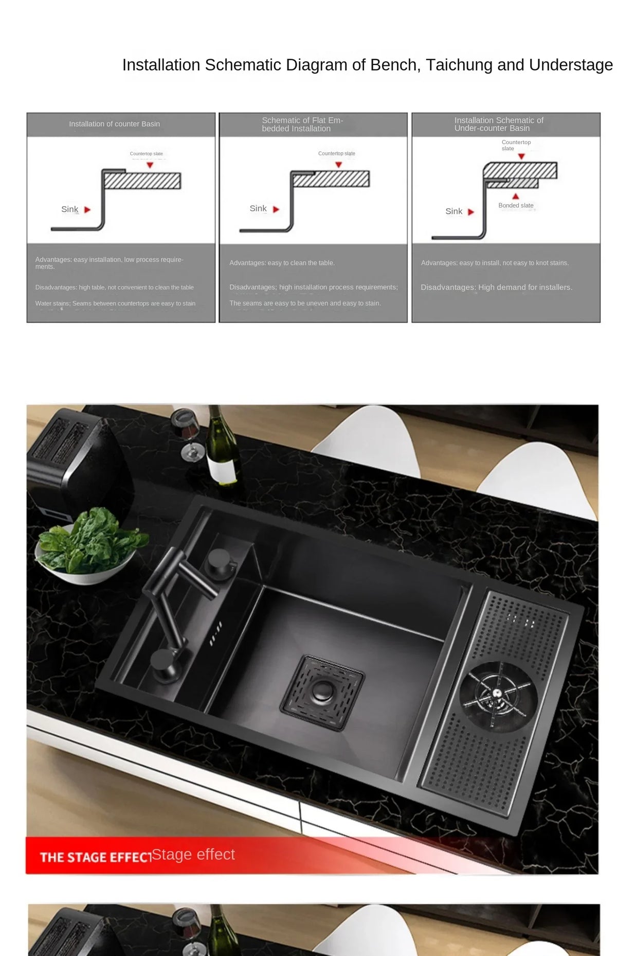 55cmx32cm 304 Nano Stainless Steel Hidden Sink Folding