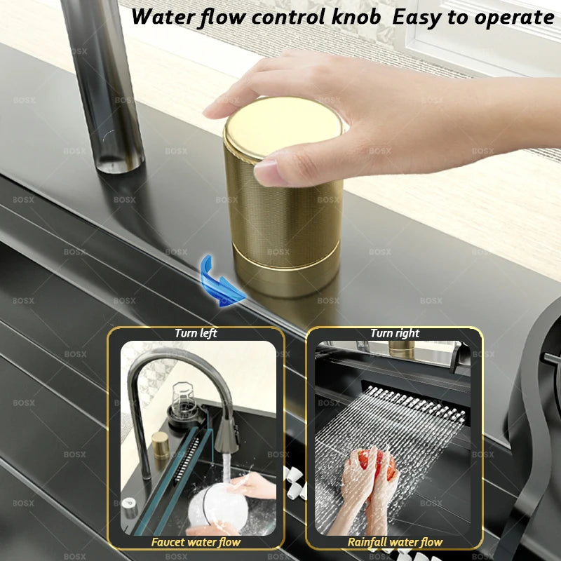 Sink Stainless Steel Large Slot Waterfall Faucet Dishwashing