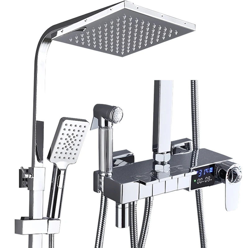 Brushed Gold Thermostatic Digital Bathroom Shower Inch Rain