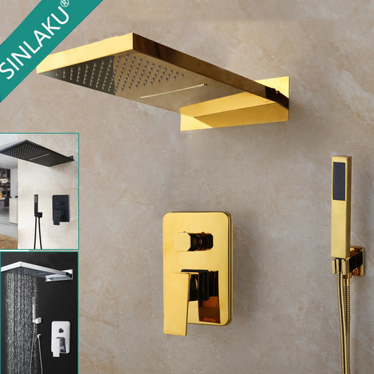 Sinlaku Golden Black Bathroom Shower Systerm Hand Spray