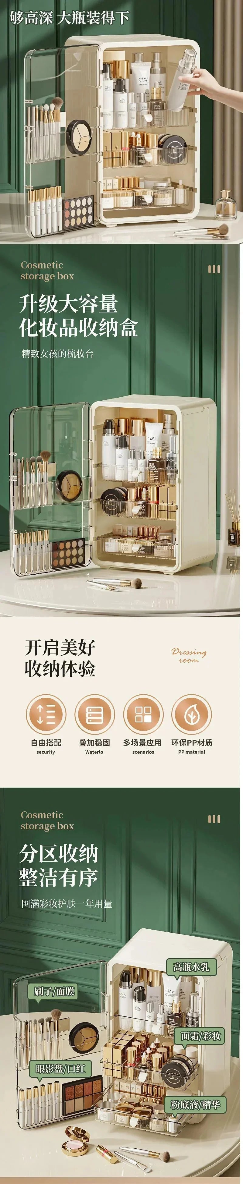 Large Clear Makeup Organizer Dustproof Design Cosmetic Storage
